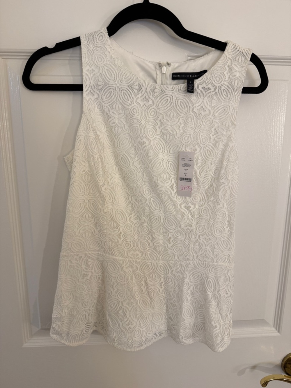 White House Black Market White Sleeveless Lace Peplum Tank